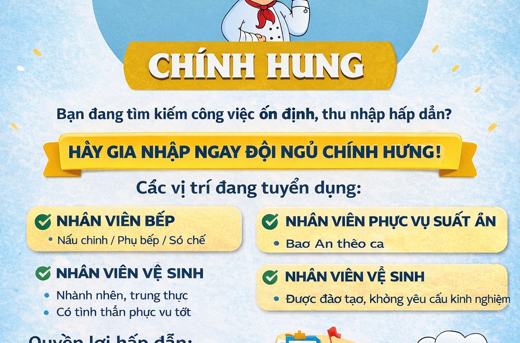 TUYỂN DỤNG NHÂN SỰ – CÔNG TY TNHH SUẤT ĂN CÔNG NGHIỆP CHÍNH HƯNG